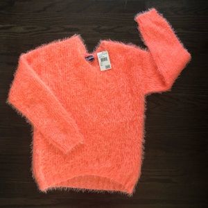 Freshman 1996 Junior’s Fuzzy V-neck Sweater in Orange/Mango Surprise 12-14 age